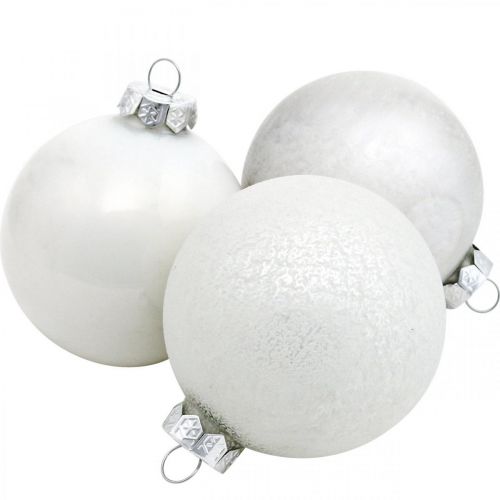 Christmas ball, snowball, Christmas tree decoration, glass ball white H8.5cm Ø7.5cm real glass 14pcs