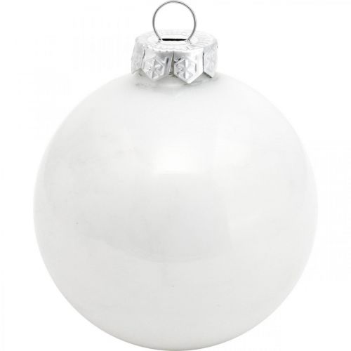 Product Snow globe, tree pendant, Christmas tree decorations, winter decoration white H6.5cm Ø6cm real glass 24pcs