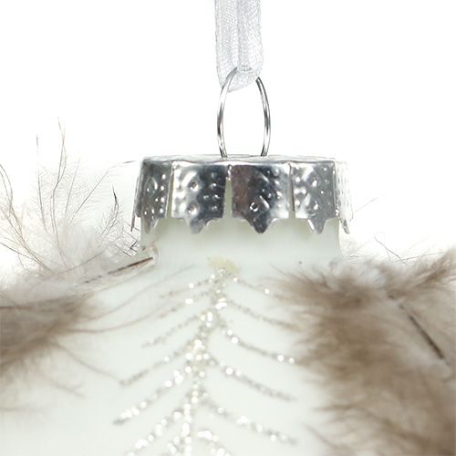 Floristik24 Christmas ball with feather decoration white Ø8cm 4pcs