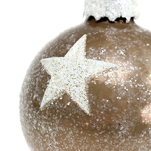 Product Christmas ball glass with star pattern light brown Ø6cm 6pcs