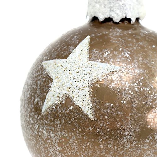 Floristik24 Christmas ball glass with star pattern light brown Ø6cm 6pcs