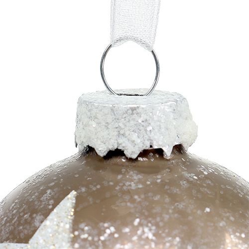 Floristik24 Christmas ball glass with star pattern light brown Ø6cm 6pcs