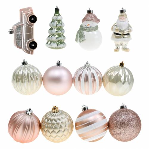 Floristik24 Christmas tree decorations in a set old rose, white, green plastic 25pcs
