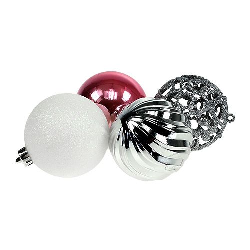 Floristik24 Christmas balls plastic pink-silver assort. Ø8cm 8pcs