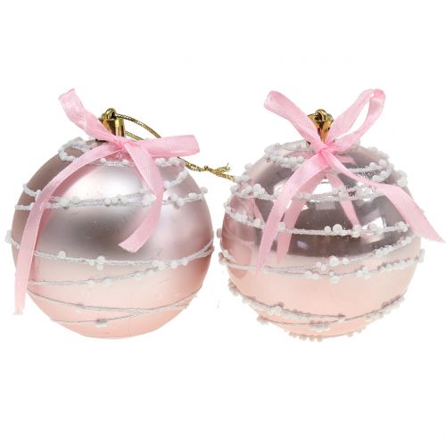 Christmas ball pink with bow Ø8cm 2pcs