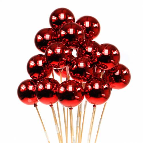 Christmas ball on stick Ø6cm red 18 pcs