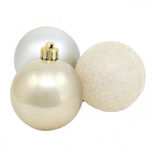 Floristik24 Tree decorations, Christmas balls, Advent decorations, Christmas tree pendants silver / mother-of-pearl / cream Ø5.5cm plastic 10pcs