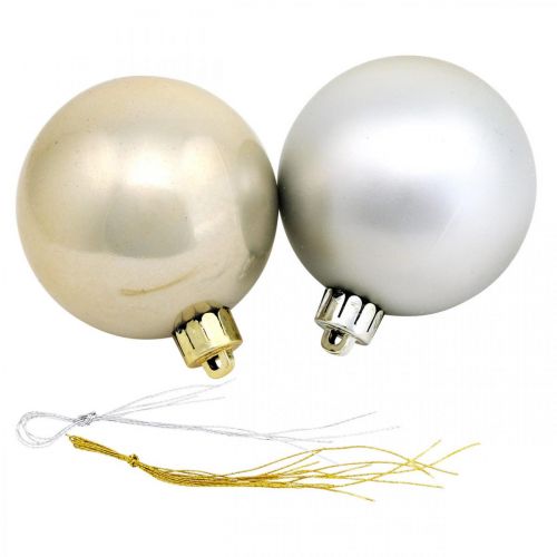 Floristik24 Tree decorations, Christmas balls, Advent decorations, Christmas tree pendants silver / mother-of-pearl / cream Ø5.5cm plastic 10pcs