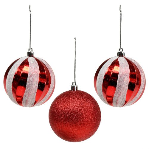 Floristik24 Christmas baubles made of plastic red, white Ø8cm 3pcs