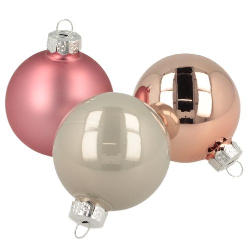 Floristik24 Glass Christmas tree ornaments, pink and grey, Ø50mm, 24 pieces