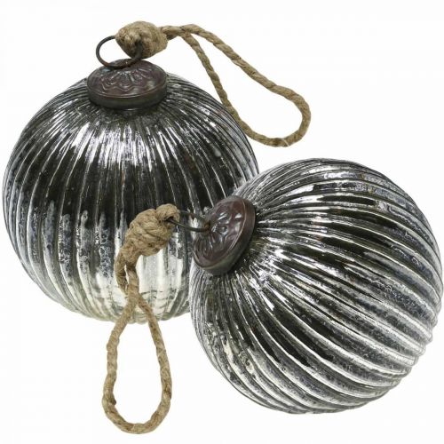 Floristik24 Christmas balls glass Christmas tree balls silver with grooves Ø10cm 2pcs