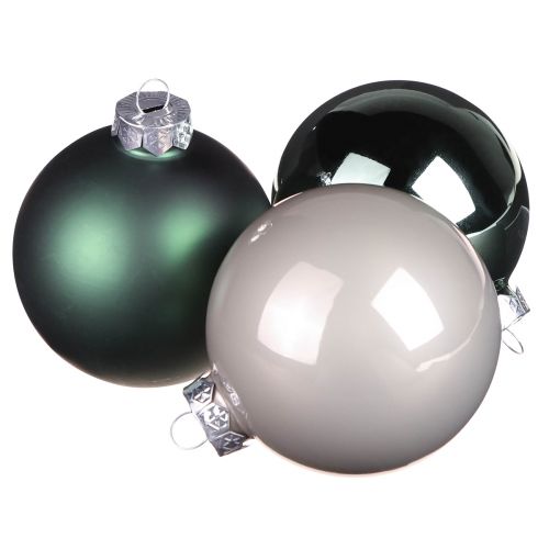 Christmas balls green grey glass balls Ø7.5cm 12 pcs