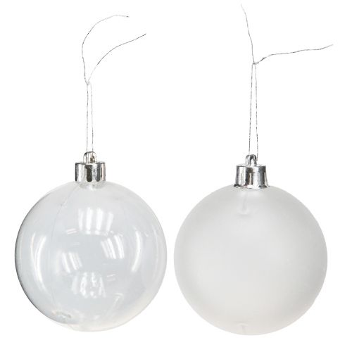 Product Christmas balls plastic clear milky Ø70mm 18pcs