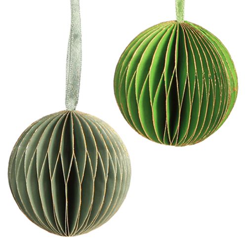 Product Christmas baubles, paper honeycomb balls, green and gold, 7cm, 4 pieces, decoration