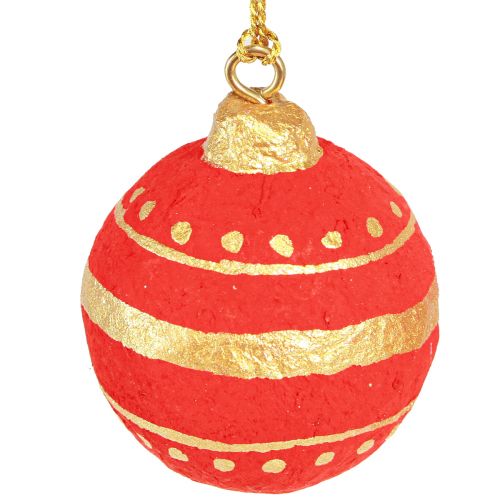 Product Red Hanging Papier-Mâché Christmas Balls 5.5cm Set of 4