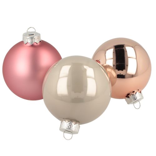 Product Christmas balls pink grey glass balls Ø7.5cm 14 pcs