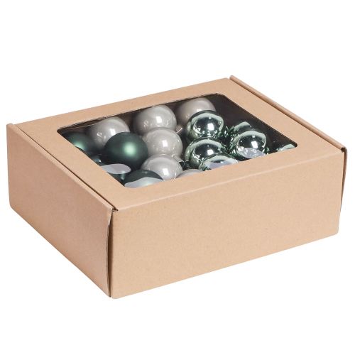 Floristik24 Christmas balls on wire made of glass green grey Ø40mm 32 pcs