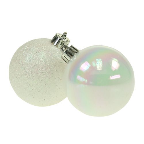 Christmas balls plastic white-mother of pearl Ø6cm 10p