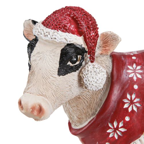 Product Christmas Cow Decoration Cow with Hat White Brown L15.5cm 2 Pcs