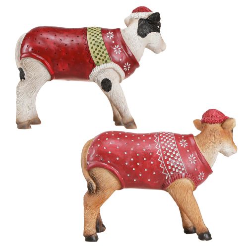 Product Christmas Cow Decoration Cow with Hat White Brown L15.5cm 2 Pcs