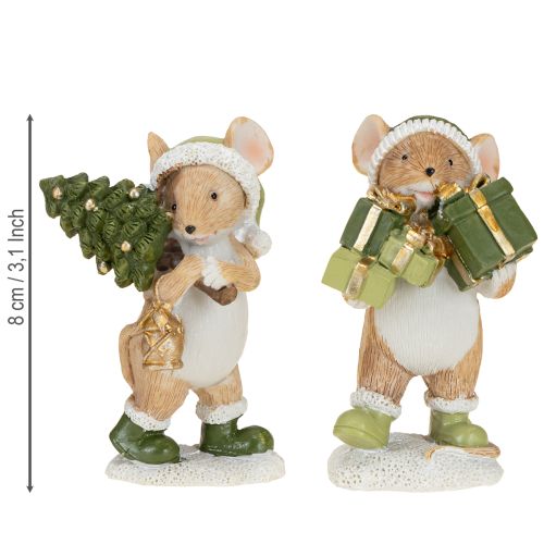 Christmas mice decoration mouse green brown H8cm 2 pcs | Floristik24.ie