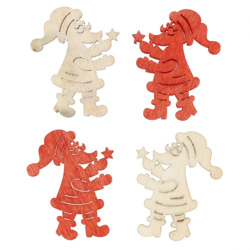 Santa Claus wooden decoration red, natural 4cm 72 pcs