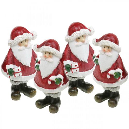 Deco figure Santa Claus with candy cane/gift H8.5cm 4pcs