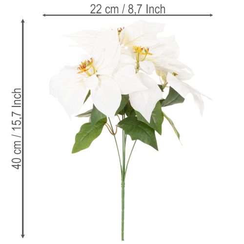 Artificial poinsettia, white, large bloom, decorative plant, 40cm | Floristik24.ie