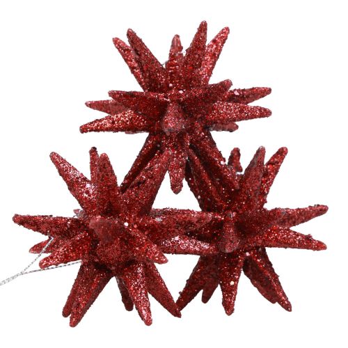 Floristik24 Poinsettia Christmas Decorations Red Glitter Ø7cm 6 pcs