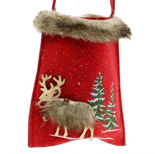 Product Christmas bag red with fur 15.5cm x 18cm 3pcs
