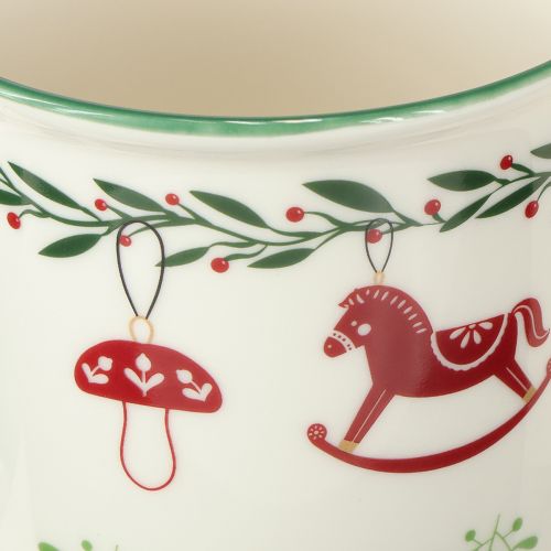Floristik24 Christmas mug, ceramic, red, green, cream, 9cm high, 2 pieces