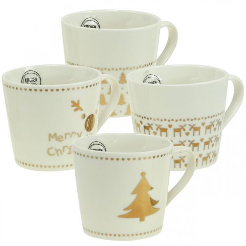 Floristik24 Christmas cups cream gold ceramic cups H9cm 4pcs