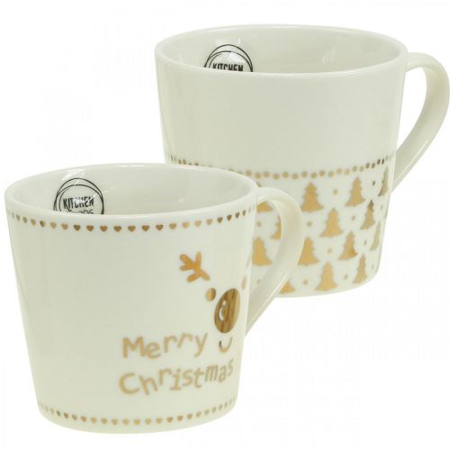 Floristik24 Christmas cups cream gold ceramic cups H9cm 4pcs