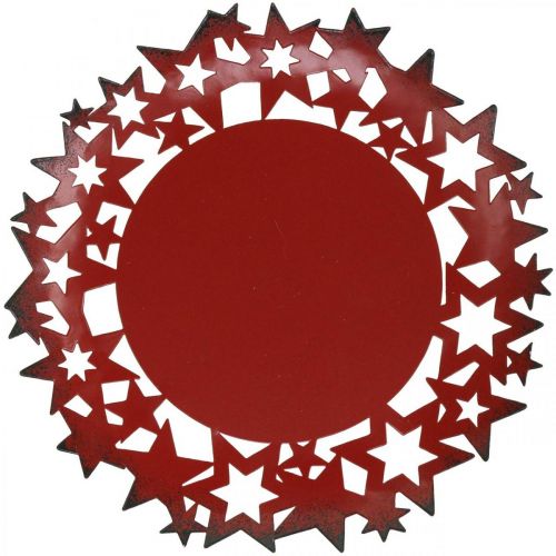 Product Christmas plate metal decorative plate with stars red Ø34cm