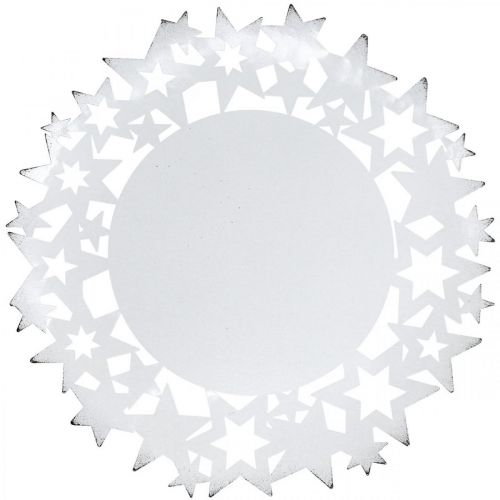 Product Christmas plate metal decorative plate with stars white Ø34cm