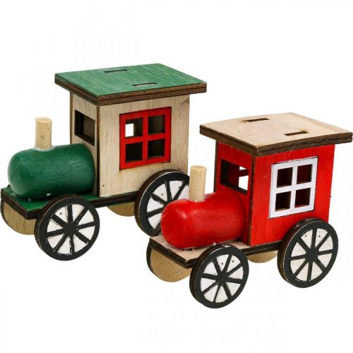 Product Christmas Train Railway Decoration Wooden Locomotive H7.5cm 4 pcs