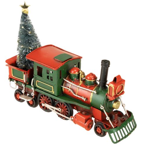 Christmas train red metal decorative locomotive with Christmas tree 20cm