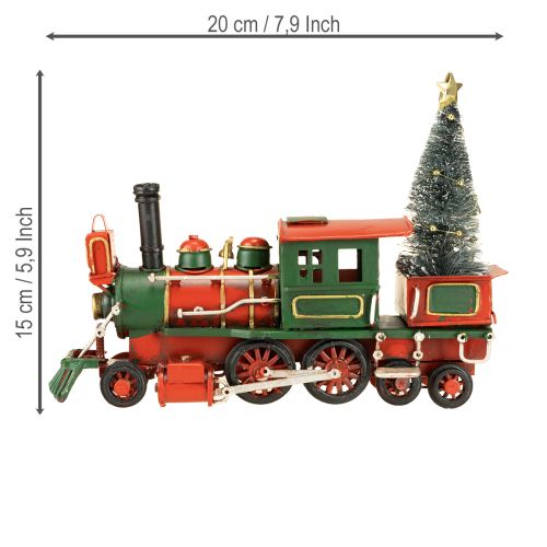 Product Christmas train red metal decorative locomotive with Christmas tree 20cm