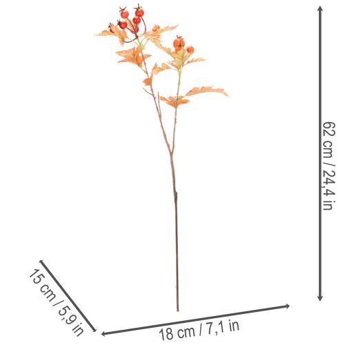 Artificial hawthorn branch with leaves and berries, 62cm | Floristik24.ie