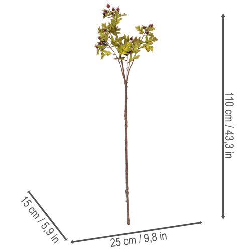 Artificial hawthorn branch with red berries, decoration, 110cm | Floristik24.ie