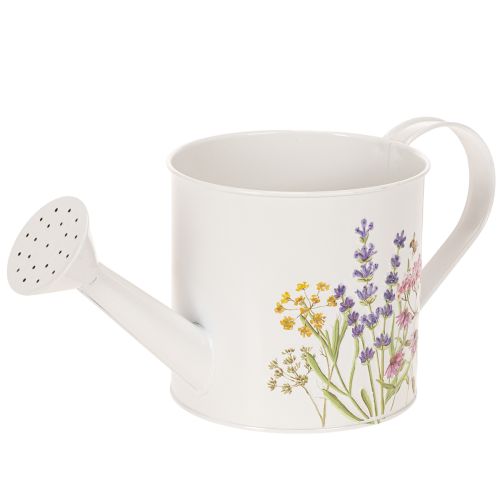 Product White metal watering can with floral motif, 13.5cm, decorative planter