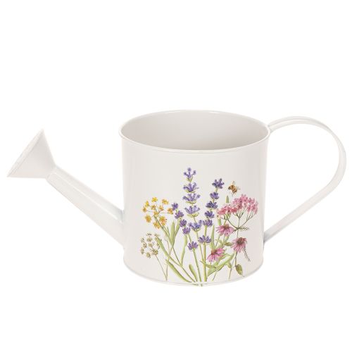 White metal watering can with floral motif, 13.5cm, decorative planter | Floristik24.ie