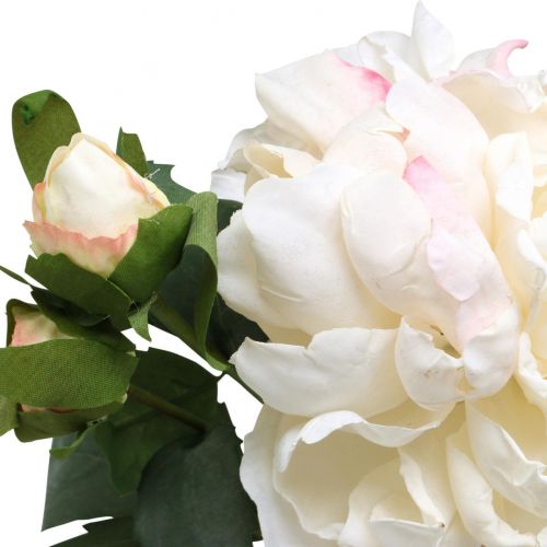Product White roses artificial flowers rose large with three buds 57cm
