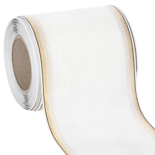 Floristik24 White moiré wreath ribbon with pearl edge and taffeta binding, decorative ribbon, mourning ribbon, width 100mm, length 25m