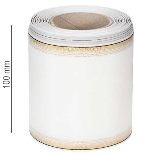 Product White moiré wreath ribbon with pearl edge and taffeta binding, decorative ribbon, mourning ribbon, width 100mm, length 25m