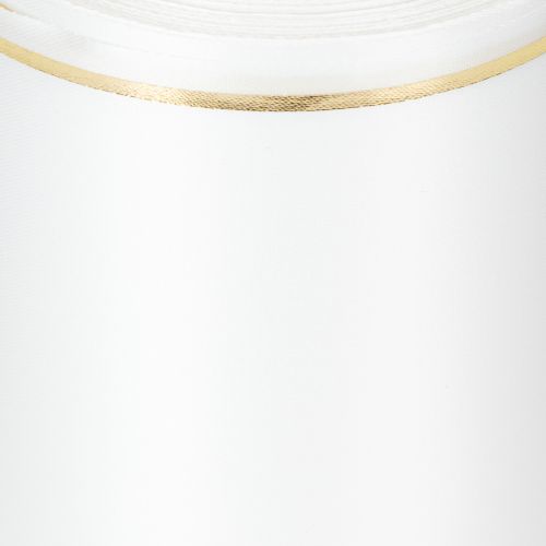 Product White wreath ribbon with gold edge for computer printing, satin ribbon, waterproof, 25m x 125mm