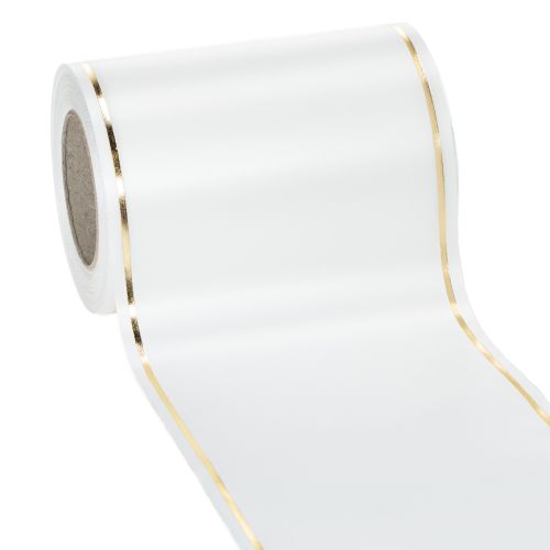 White wreath ribbon with gold edge for computer printing, satin ribbon, waterproof, 25m x 125mm