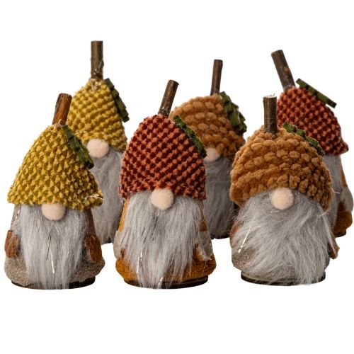 Gnome figurine set with knitted hat and acorn, 10cm, 6 pieces