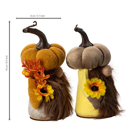 Autumn figurine pumpkin gnome with sunflower and beard 16cm 2pcs | Floristik24.ie