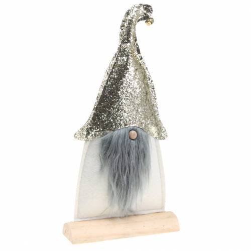 Christmas elf stand on birch trunk felt cream, golden H39cm